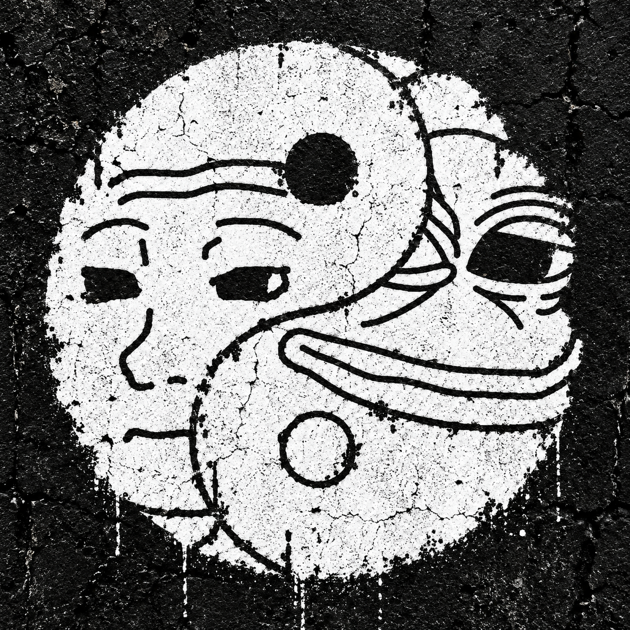 Meme Yin Yang on cracked concrete