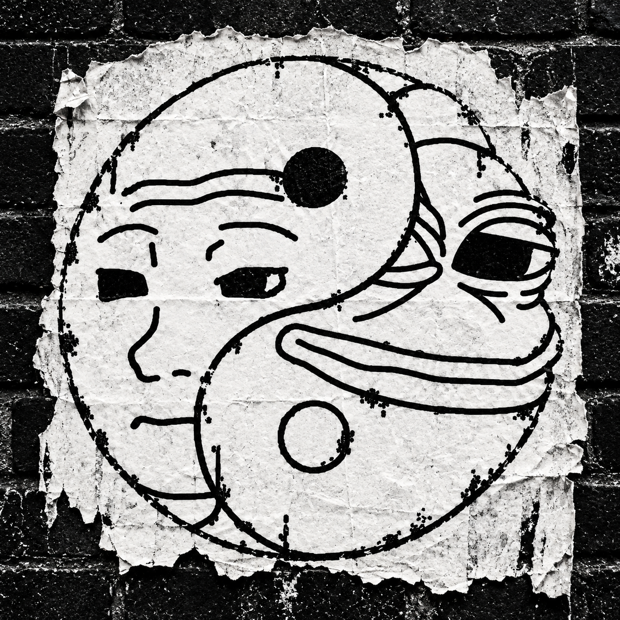 Meme Yin Yang on a torn poster