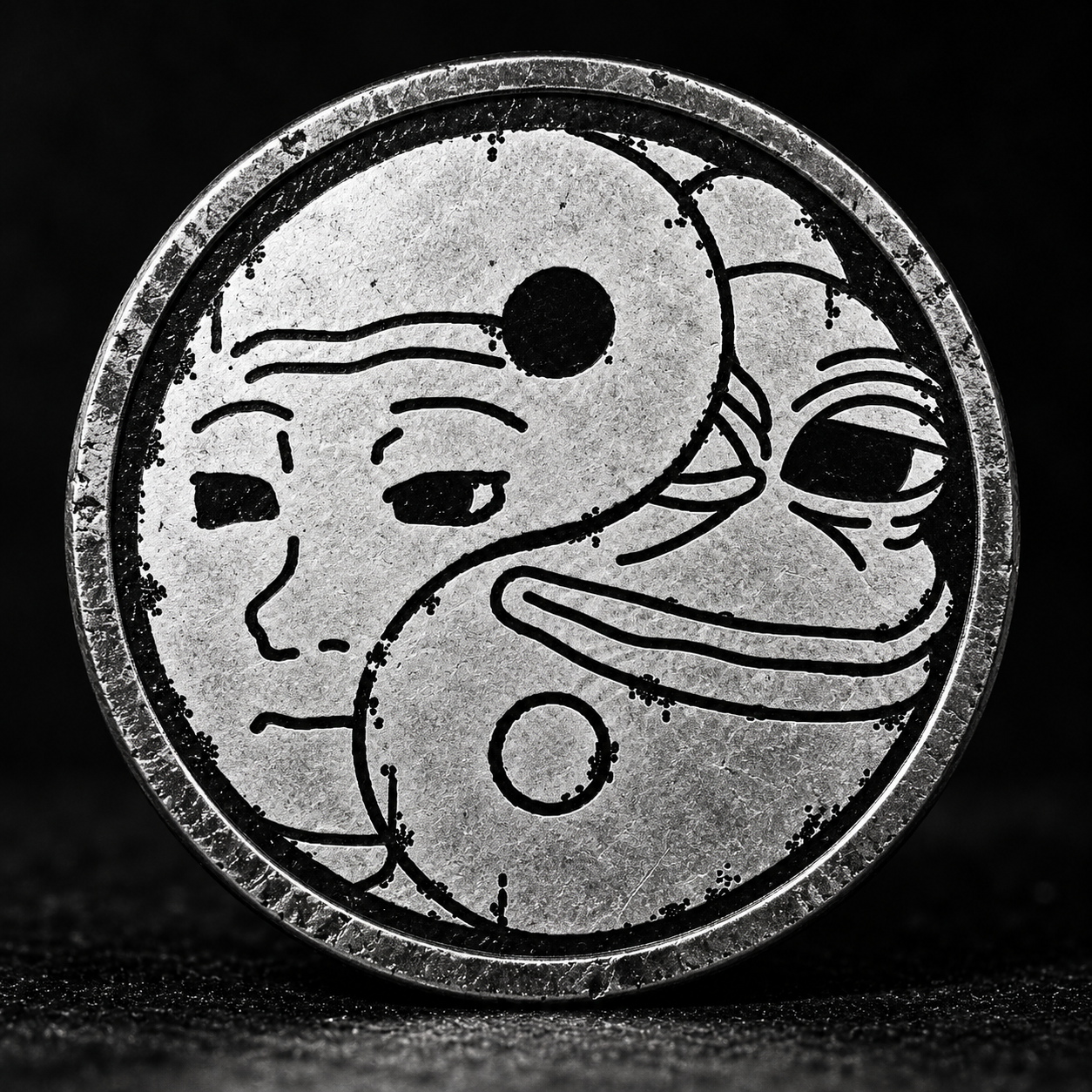 Embossed black-and-white Meme Yin Yang coin